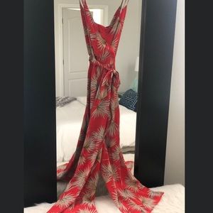 Jumpsuit- pant romper red orange with tie waist